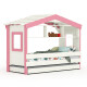 DOLCE NIDO childrens bed, play bed, youth bed, playhouse, solid pine, white/pink, with shelf and pull-out bed