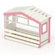 DOLCE NIDO childrens bed, play bed, youth bed, playhouse, solid pine, white/pink, with shelf and pull-out bed