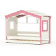 DOLCE NIDO childrens bed, play bed, youth bed, playhouse, solid pine, white/pink, with shelf and pull-out bed