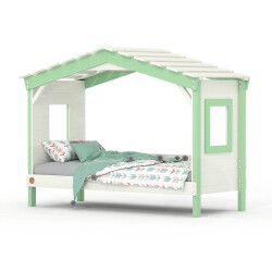 Hausbett DOLCE NIDO in Weiß/Grün – Kinderbett und Jugendbett