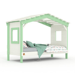 Hausbett DOLCE NIDO in Weiß/Grün – Kinderbett und Jugendbett