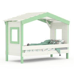 Hausbett DOLCE NIDO in Weiß/Grün – Kinderbett und Jugendbett