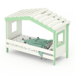 Hausbett DOLCE NIDO in Weiß/Grün – Kinderbett und Jugendbett