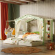 DOLCE NIDO lit enfant, lit de jeu, lit adolescent, maisonnette de jeu, pin massif, blanc/vert, sans étagère, avec lit gigogne