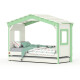 DOLCE NIDO lit enfant, lit de jeu, lit adolescent, maisonnette de jeu, pin massif, blanc/vert, sans étagère, avec lit gigogne