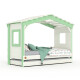 DOLCE NIDO lit enfant, lit de jeu, lit adolescent, maisonnette de jeu, pin massif, blanc/vert, sans étagère, avec lit gigogne