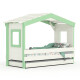 DOLCE NIDO lit enfant, lit de jeu, lit adolescent, maisonnette de jeu, pin massif, blanc/vert, sans étagère, avec lit gigogne