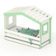 DOLCE NIDO lit enfant, lit de jeu, lit adolescent, maisonnette de jeu, pin massif, blanc/vert, sans étagère, avec lit gigogne