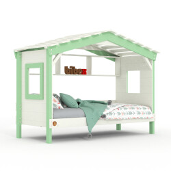 Hausbett DOLCE NIDO in Weiß/Grün – Kinderbett und Jugendbett mit Regal
