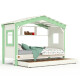 DOLCE NIDO lit enfant, lit de jeu, lit adolescent, maisonnette de jeu, pin massif, blanc/vert, avec étagère et lit gigogne