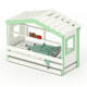 DOLCE NIDO lit enfant, lit de jeu, lit adolescent, maisonnette de jeu, pin massif, blanc/vert, avec étagère et lit gigogne