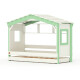 DOLCE NIDO lit enfant, lit de jeu, lit adolescent, maisonnette de jeu, pin massif, blanc/vert, avec étagère et lit gigogne