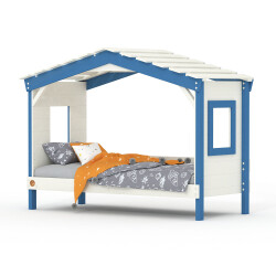 Hausbett DOLCE NIDO in Weiß/Blau – Kinderbett und Jugendbett