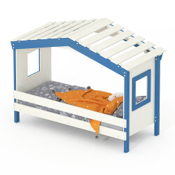 Hausbett DOLCE NIDO in Weiß/Blau – Kinderbett und Jugendbett