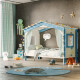 DOLCE NIDO Kinderbett, Spielbett, Jugendbett, Spielhaus, massive Kiefer, Weiss/Blau ohne Regal ohne Ausziehbett