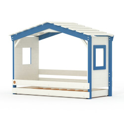 DOLCE NIDO letto per bambini, letto da gioco, letto per ragazzi, casetta da gioco, pino massiccio, bianco/blu senza scaffale con letto estraibile