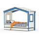 DOLCE NIDO letto per bambini, letto da gioco, letto per ragazzi, casetta da gioco, pino massiccio, bianco/blu senza scaffale con letto estraibile