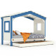 DOLCE NIDO letto per bambini, letto da gioco, letto per ragazzi, casetta da gioco, pino massiccio, bianco/blu senza scaffale con letto estraibile