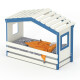 DOLCE NIDO letto per bambini, letto da gioco, letto per ragazzi, casetta da gioco, pino massiccio, bianco/blu senza scaffale con letto estraibile