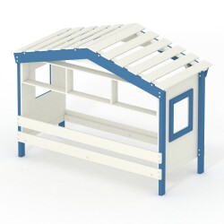 DOLCE NIDO childrens bed, play bed, youth bed, playhouse, solid pine, white/blue without shelf with pull-out bed