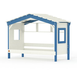 DOLCE NIDO childrens bed, play bed, youth bed, playhouse, solid pine, white/blue without shelf with pull-out bed