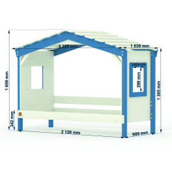 DOLCE NIDO childrens bed, play bed, youth bed, playhouse, solid pine, white/blue without shelf with pull-out bed