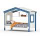DOLCE NIDO childrens bed, play bed, youth bed, playhouse, solid pine, white/blue without shelf with pull-out bed