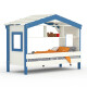 DOLCE NIDO childrens bed, play bed, youth bed, playhouse, solid pine, white/blue without shelf with pull-out bed