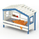 DOLCE NIDO childrens bed, play bed, youth bed, playhouse, solid pine, white/blue without shelf with pull-out bed