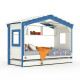 DOLCE NIDO childrens bed, play bed, youth bed, playhouse, solid pine, white/blue with shelf with pull-out bed