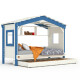 DOLCE NIDO childrens bed, play bed, youth bed, playhouse, solid pine, white/blue with shelf with pull-out bed