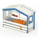 DOLCE NIDO childrens bed, play bed, youth bed, playhouse, solid pine, white/blue with shelf with pull-out bed