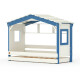 DOLCE NIDO childrens bed, play bed, youth bed, playhouse, solid pine, white/blue with shelf with pull-out bed