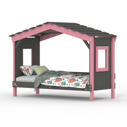 Hausbett DOLCE NIDO in Anthrazit/Rosa – Kinderbett und Jugendbett