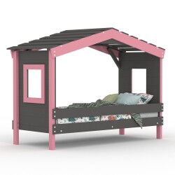 Hausbett DOLCE NIDO in Anthrazit/Rosa – Kinderbett und Jugendbett