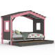 DOLCE NIDO lit enfant, lit de jeu, lit adolescent, maisonnette de jeu, pin massif, anthracite/rose sans étagère, avec lit gigogne