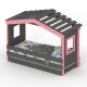 DOLCE NIDO lit enfant, lit de jeu, lit adolescent, maisonnette de jeu, pin massif, anthracite/rose sans étagère, avec lit gigogne