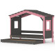 DOLCE NIDO lit enfant, lit de jeu, lit adolescent, maisonnette de jeu, pin massif, anthracite/rose sans étagère, avec lit gigogne