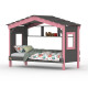 DOLCE NIDO Kinderbett, Spielbett, Jugendbett, Spielhaus, massive Kiefer, Anthrazit/Rosa mit Regal ohne Ausziehbett