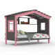 DOLCE NIDO Kinderbett, Spielbett, Jugendbett, Spielhaus, massive Kiefer, Anthrazit/Rosa mit Regal ohne Ausziehbett
