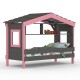 DOLCE NIDO Kinderbett, Spielbett, Jugendbett, Spielhaus, massive Kiefer, Anthrazit/Rosa mit Regal ohne Ausziehbett