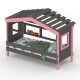 DOLCE NIDO Kinderbett, Spielbett, Jugendbett, Spielhaus, massive Kiefer, Anthrazit/Rosa mit Regal ohne Ausziehbett