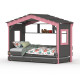 DOLCE NIDO childrens bed, play bed, youth bed, playhouse, solid pine, anthracite/pink with shelf and pull-out bed