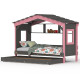 DOLCE NIDO childrens bed, play bed, youth bed, playhouse, solid pine, anthracite/pink with shelf and pull-out bed