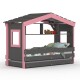 DOLCE NIDO childrens bed, play bed, youth bed, playhouse, solid pine, anthracite/pink with shelf and pull-out bed