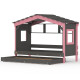 DOLCE NIDO childrens bed, play bed, youth bed, playhouse, solid pine, anthracite/pink with shelf and pull-out bed