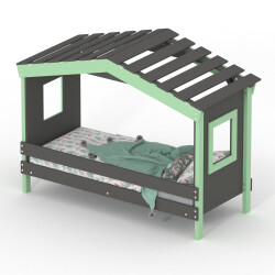 Hausbett DOLCE NIDO in Anthrazit/Grün – Kinderbett und Jugendbett
