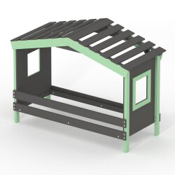 DOLCE NIDO childrens bed, play bed, youth bed, playhouse, solid pine, anthracite/green without shelf, without pull-out bed
