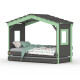DOLCE NIDO lit enfant, lit de jeu, lit adolescent, maisonnette de jeu, pin massif, anthracite/vert sans étagère, avec lit gigogne
