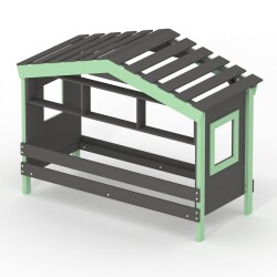 DOLCE NIDO childrens bed, play bed, youth bed, playhouse, solid pine, anthracite/green with shelf, without pull-out bed